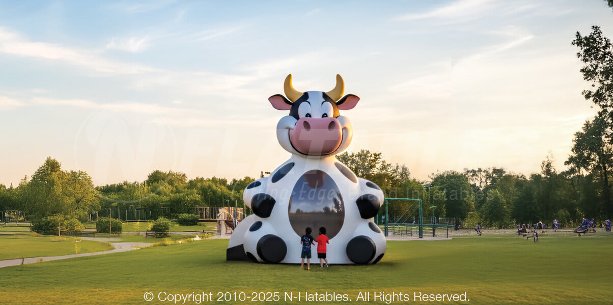 24-foot inflatable Cow Bouncer™ with children for scale