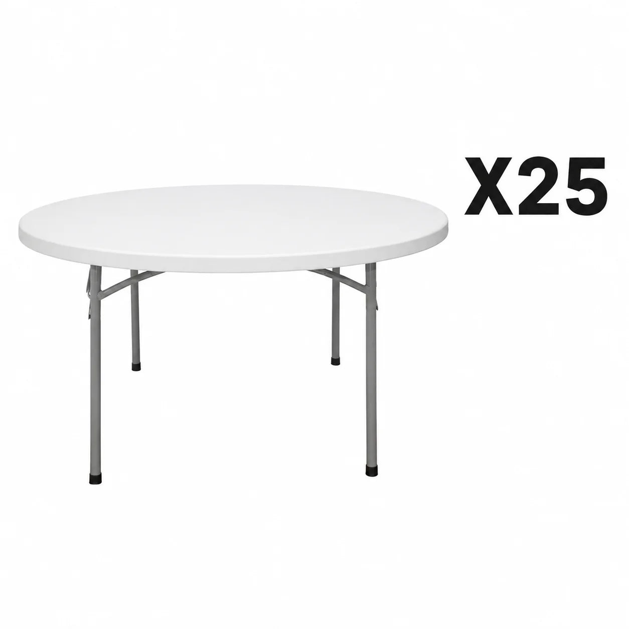 25 pack of white round resin plastic folding tables