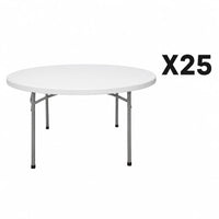 25 pack of white round resin plastic folding tables
