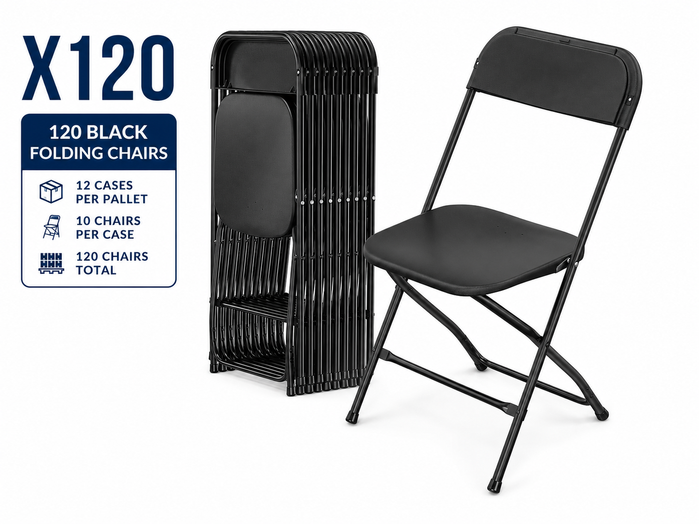 Black Plastic Folding Chairs - 120 Pack