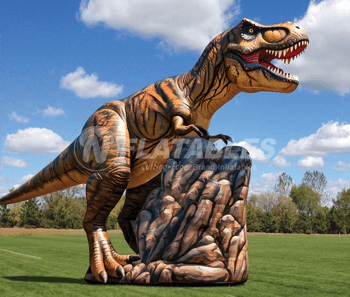 Inflatable T-Rex on Rock Display