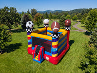 Aerial shot of All Sport Bouncer Inflatable setup outdoors