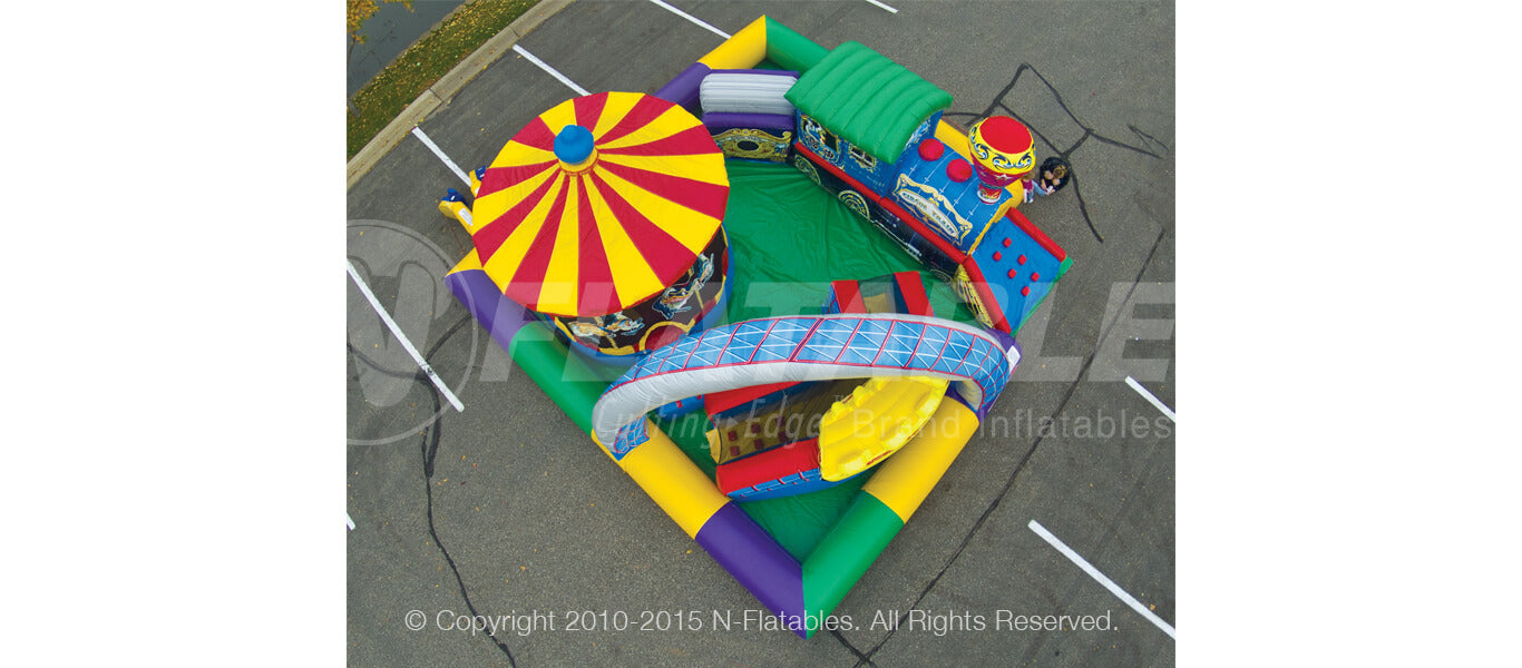 Aerial view of the Amusement Park commercial grade inflatable carnival themed toddler playground