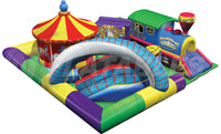 3D Rendering of the Amusement Park playground for small kids featuring a view of the roller coaster climb and slide. 