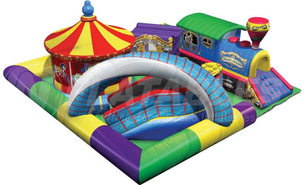 3D Rendering of the Amusement Park playground for small kids featuring a view of the roller coaster climb and slide. 