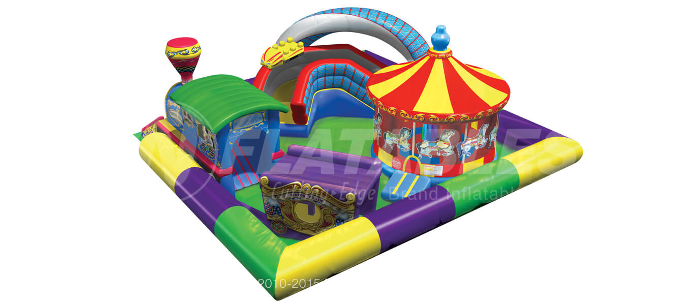 3D Rendering of the Amusement Park toddler inflatable land with a focus on the circus train crawl through. 