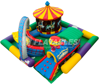 Amusement Park inflatable toddler play area on white background. 