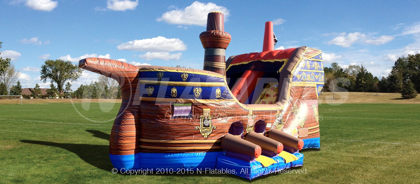 Quarter view of the Pirate Ship™ commercial grade inflatable combo 