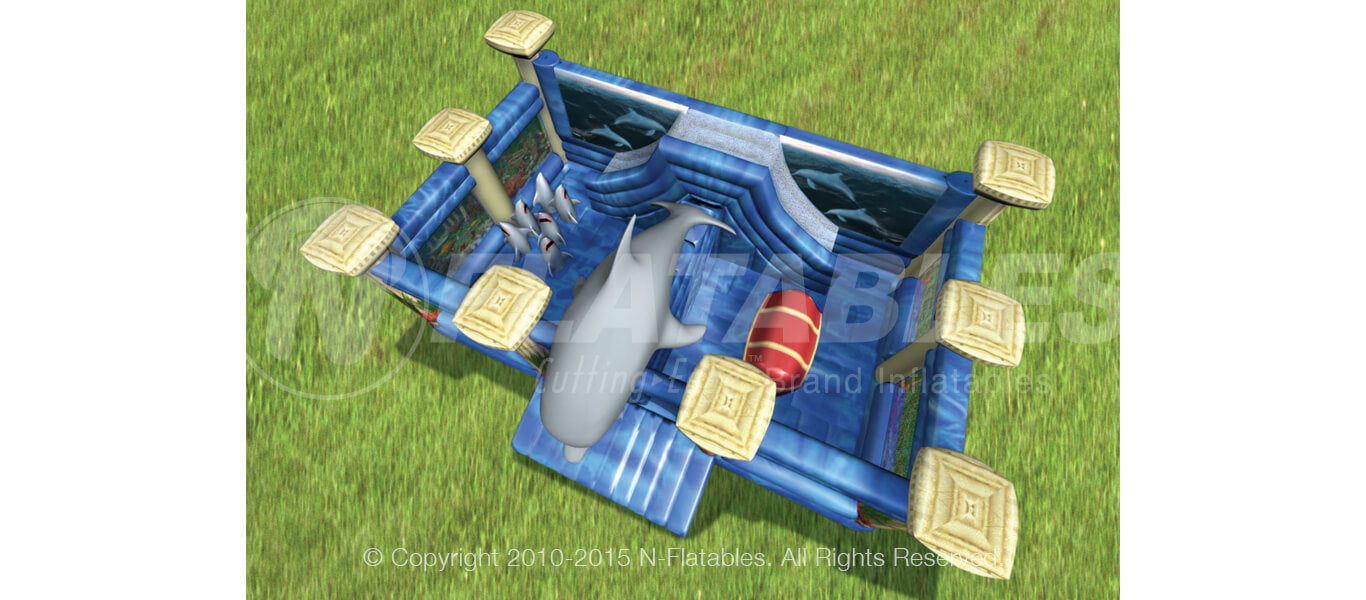 Atlantis Playland™  commercial inflatable bounce house overhead view of bouncer and slide