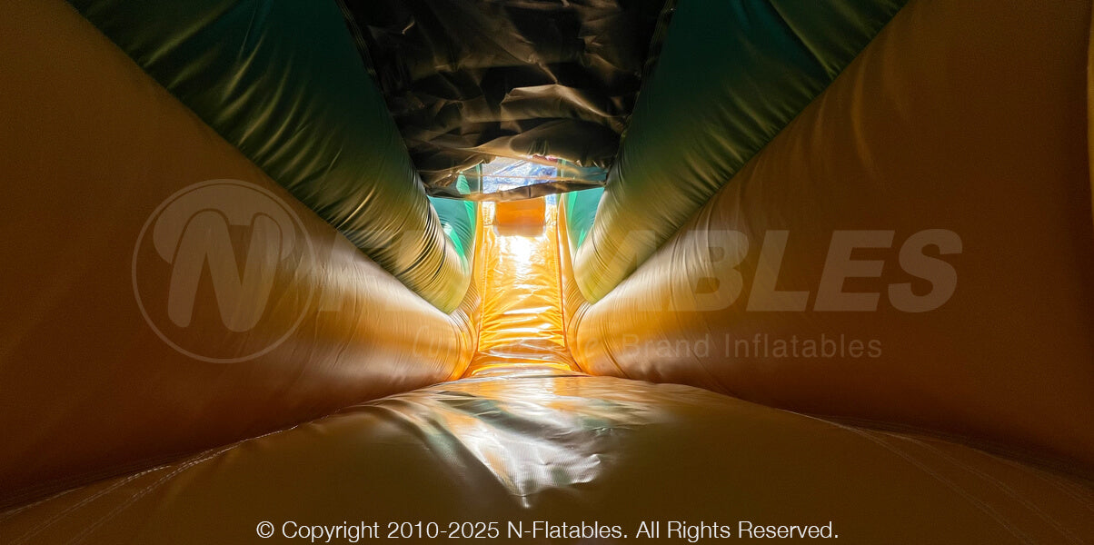 Slide on the Barnyard Breakout single 180 obstacle with yellow and green colors. 