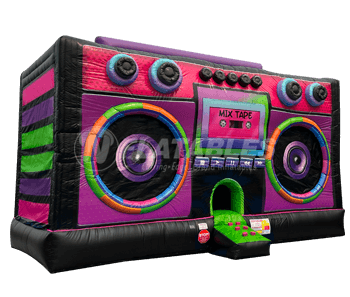 Boom Box Blacklight Bouncer on monochrome background