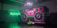 Boom Box Blacklight Bouncer setup in a gym