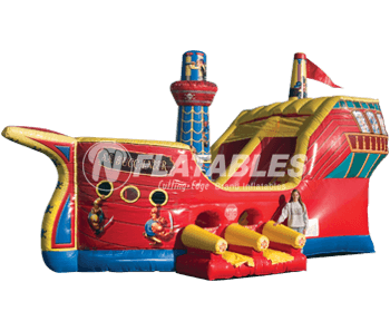 Buccaneer™ pirate ship themed commercial grade inflatable bouncer combo on white background