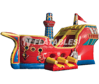 Buccaneer™ pirate ship themed commercial grade inflatable bouncer combo on white background