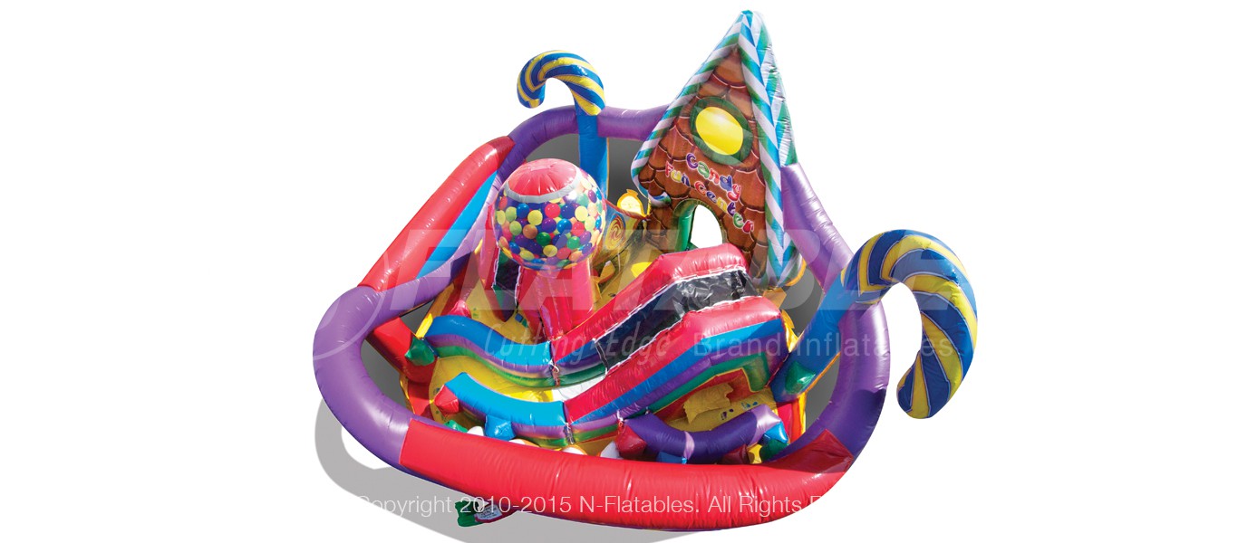 Aerial view of the Candy Fun Center playground on white background. 