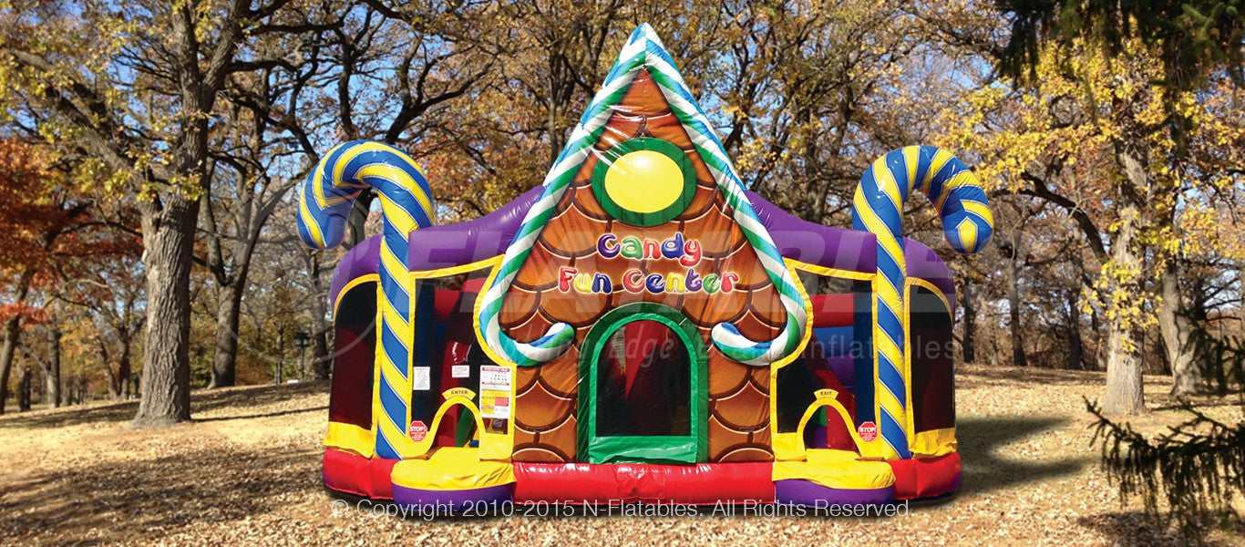 Front view of the Candy Fun Center inflatable playground