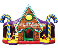 Candy Fun Center inflatable playground on white background. 