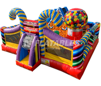 Candy Playland™ commercial inflatable with bouncer and slide on white background. 