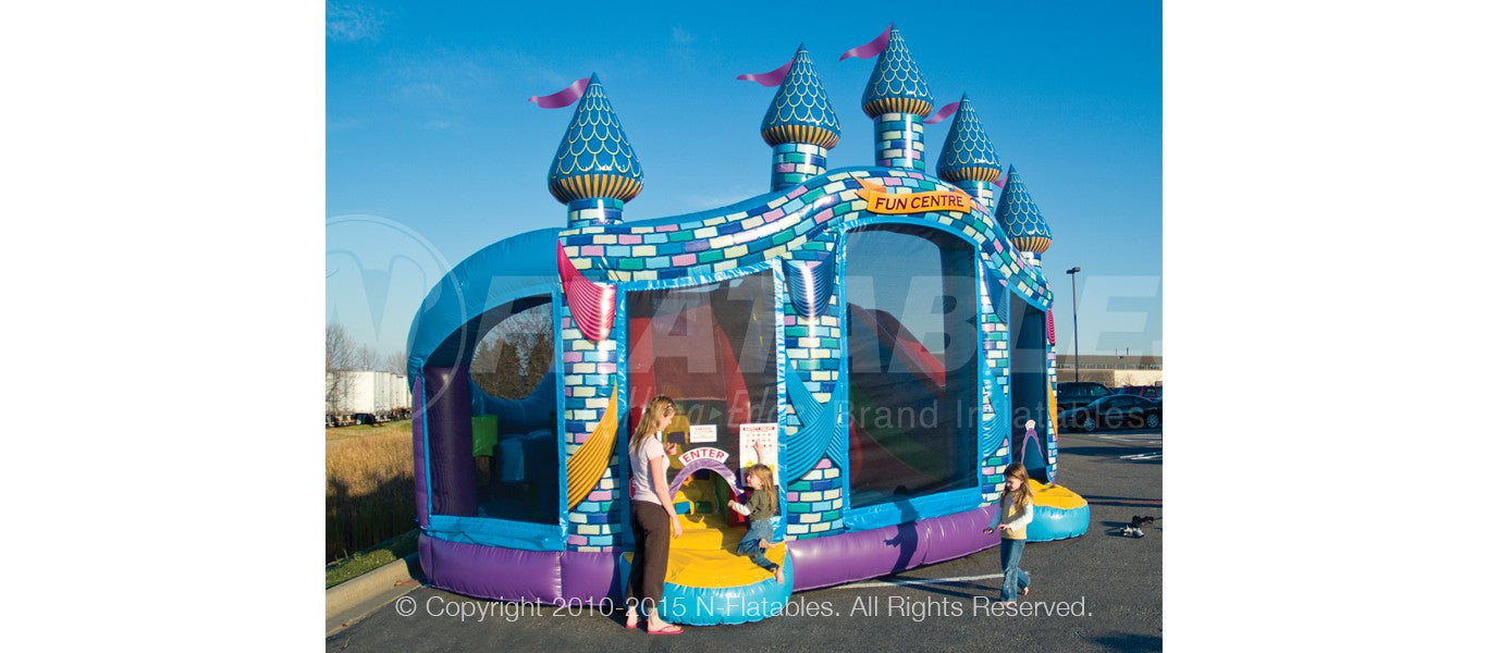 Side view of the Castle Fun Centre™ Kid Combo with kids entering. 