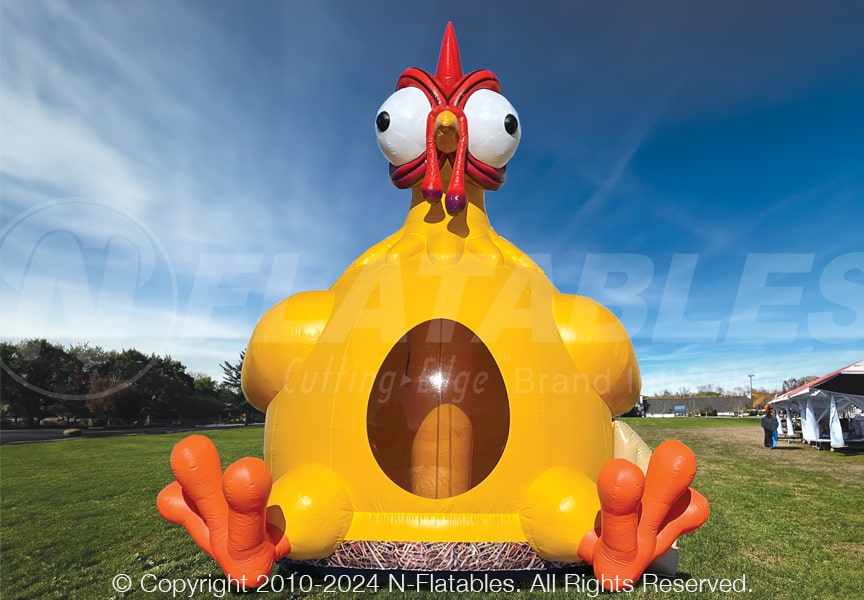 front view of 18-foot chicken inflatable bounce house