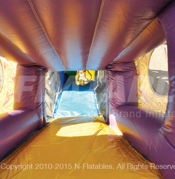 Slide inside the Circus Train inflatable crawl through tunnel.