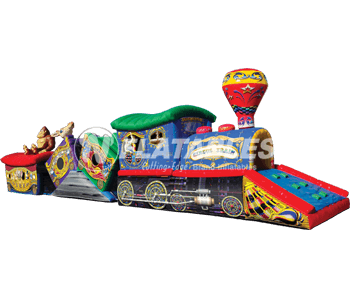 Circus Train inflatable crawl through on white background. 