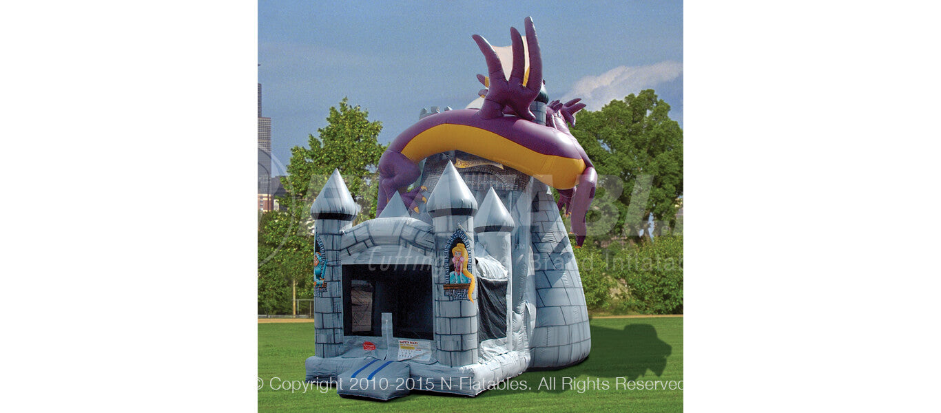 Dragon’s Tower Slide Combo™ commercial grade inflatable view of the castle themed bounce house