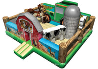 Overhead view of the Farm Yard™ Playland inflatable toddler play area with farm animal pop ups and slide. 