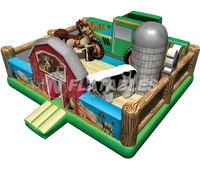 Farm Yard™ Playland inflatable with bounce area, slide, and animal pop ups. 