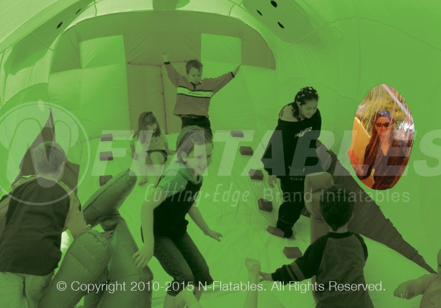 Inside the Gator Hide-n-Slide™ inflatable combo with kids playing. 