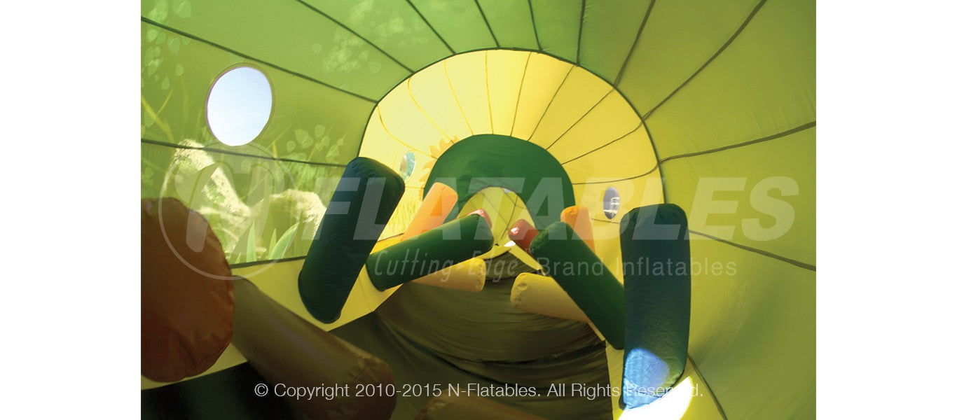 Tackle dummy obstacles inside the Jungle Crawl inflatable toddler land. 