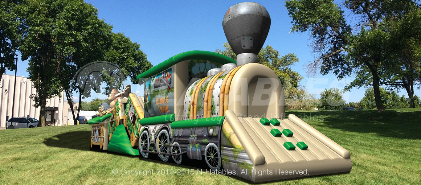 Entrance climbing steps on the Jungle Train inflatable tunnel crawl through for little kids. 