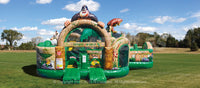 Entrance to the Jungle World inflatable playground featuring  a 3d inflatable gorilla