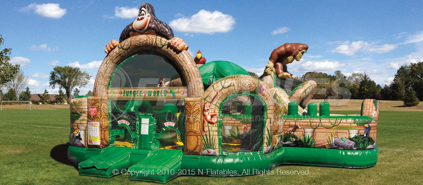 Side view of the Jungle World inflatable bouncer combo