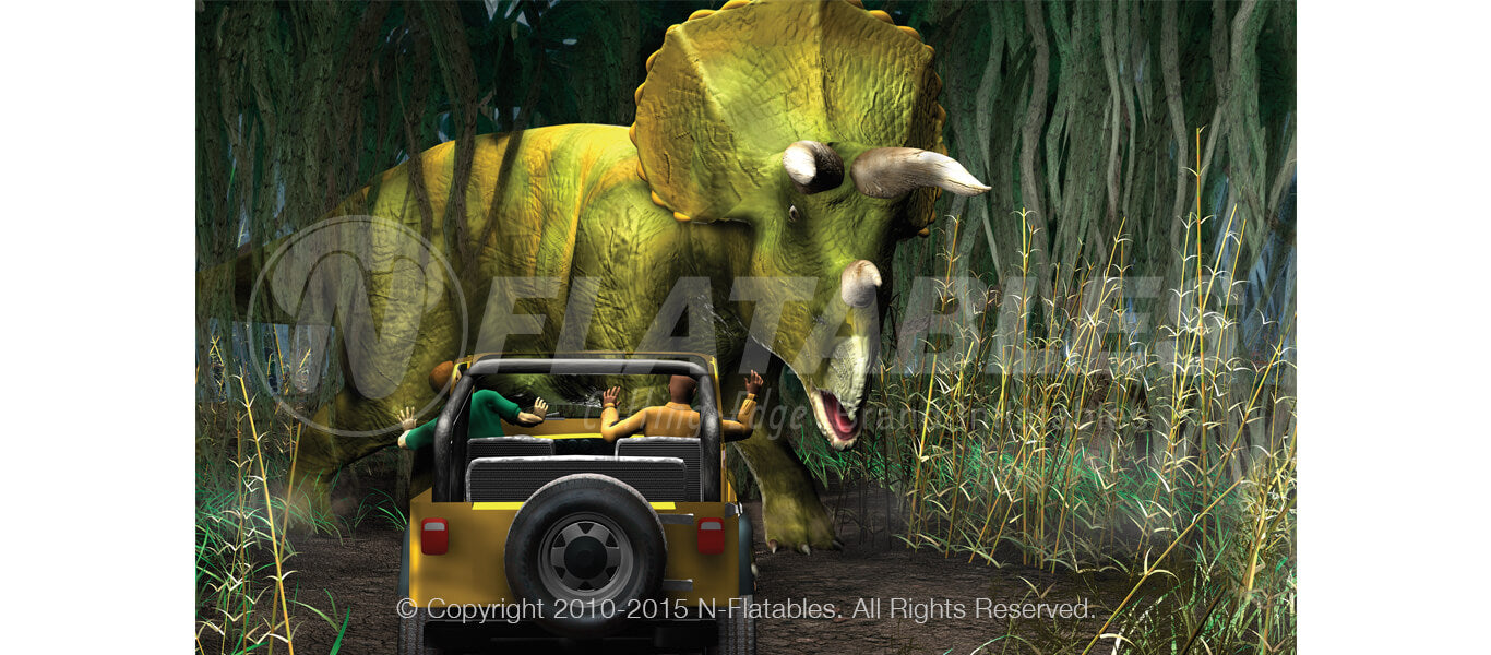 Closeup of the digital printing inside Jurassic Zoo™  commercial inflatable bounce house