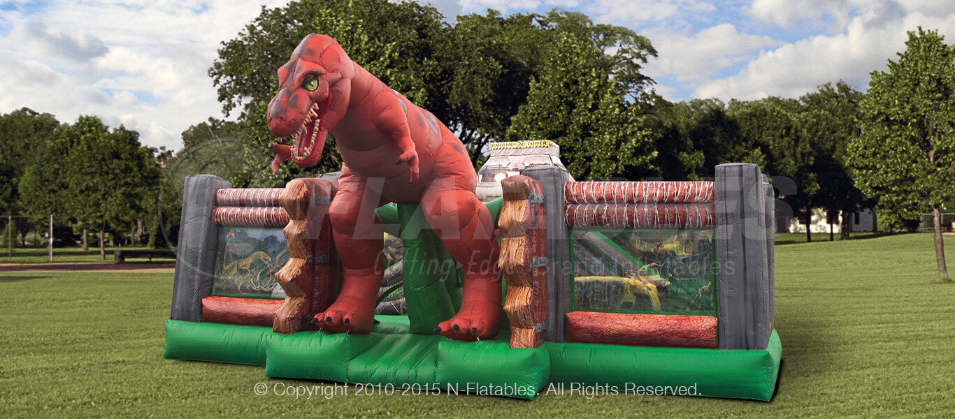 Jurassic Zoo™  commercial inflatable bounce house with giant t-rex dinosaur 