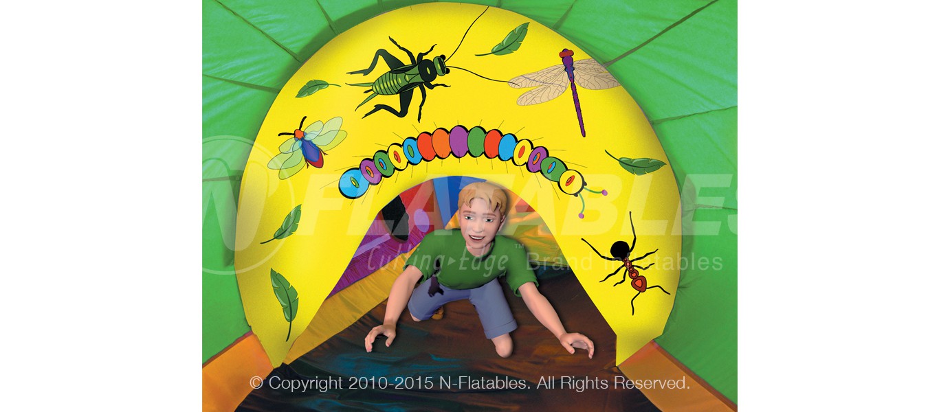 Inside view of the insect themed kiddiepillar inflatable crawl through tunnel. 