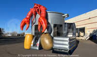 Lobster Pot Bouncer Combo inflatable set up outdoors on a concrete surface.