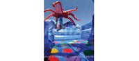 Bounce area of the Ocean World inflatable playground featuring a colorful 3D octopus character. 