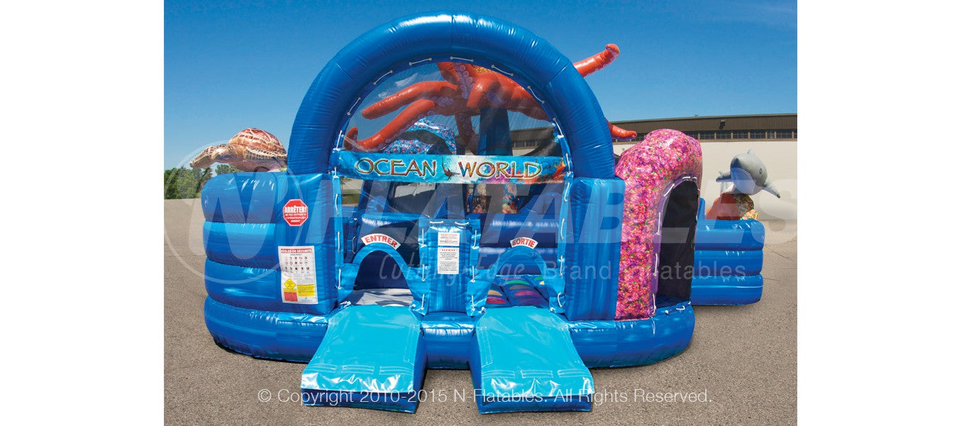 Front entrance view of the Ocean World™ inflatable bounce house combo