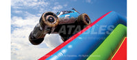 closeup of the inflatable race car on the Off-Road Slide Combo™ commercial grade playground