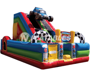 Off-Road Slide Combo™ commercial grade inflatable car themed playground on a white background