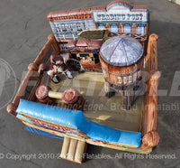 Aerial view of the Old West Playland™ inflatable toddler play area with western themed inflatable bounce and slide