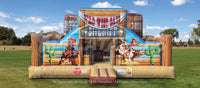 Front view of the Old West Playland™ inflatable toddler play area with western themed design