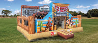 Quarter view of the Old West Playland™ set up in a park