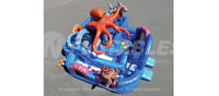 Aerial view of the Ocean World combo showing inflatable bouncing area, obstacles, and slide. 