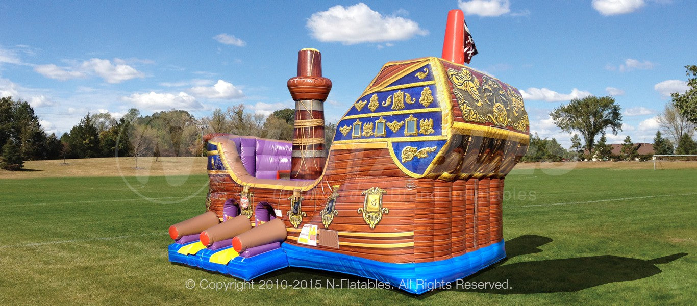 Back view of the Pirate Ship™ commercial-grade inflatable combo. 