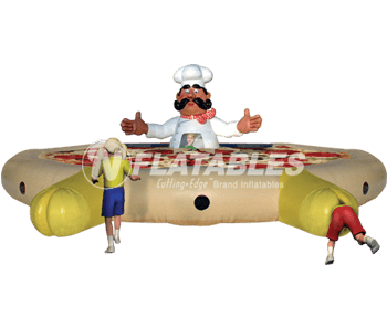 Inflatable pizza themed maze on white background. 