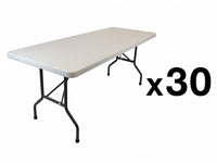 30 pack of white rectangle commercial resin folding tables