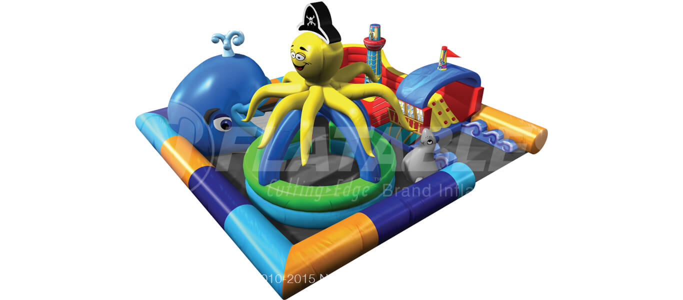 3D rendering showing off the Octopus Ball  Pit on the Sea Park inflatable. 